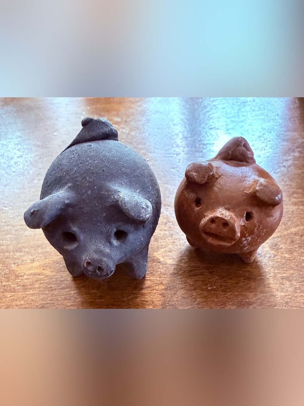 Vintage Chilean Chanchitos 3 Legged Lucky Pigs Clay Figurines by- Set of 2